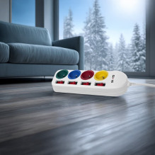 Maclean power strip, extender 4 sockets + 2xUSB, with switches, 250VAC / 10A, 2.1A 5V, 1.5m, white, MCE229 W