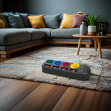 Maclean power strip, 4-socket extension cable + 2xUSB, with switches, 250VAC / 10A, 2.1A 5V, 1.5m, black, MCE229 B Maclean power strip, 4-socket extension cable + 2xUSB, with switches, 250VAC / 10A, 2.1A 5V, 1.5m, black, MCE229 B