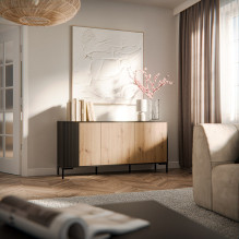 Cama MERCI komoda 151 x 40 x 74 cm juoda / ąžuolo imitacija Cama MERCI komoda 151 x 40 x 74 cm juoda / ąžuolo imitacija
