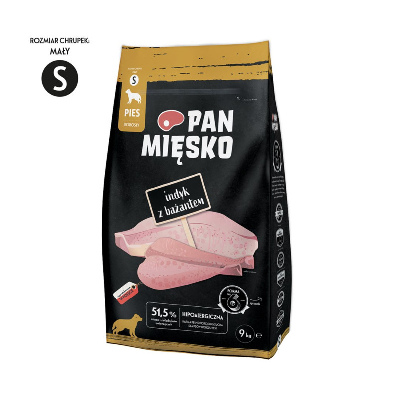 PAN MIĘSKO kalakutienos ir fazano S - sausas šunų ėdalas - 9 kg