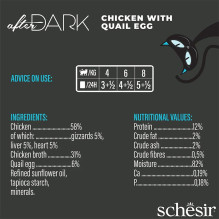 SCHESIR After Dark vištienos filė su putpelių kiaušiniais sultinyje - šlapias kačių ėdalas - 80 g SCHESIR After Dark vištienos filė su putpelių kiaušiniais sultinyje - šlapias kačių ėdalas - 80 g