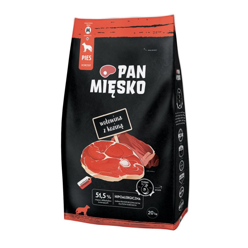 PAN MIĘSKO Jautiena su ožka M - sausas šunų ėdalas - 20 kg