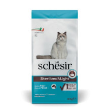 SCHESIR Sterilized Light sausas kačių ėdalas suaugusioms katėms, gausus žuvies, 10 kg