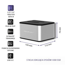 „Qoltec 5316“ 2x HDD / SSD prijungimo stotelė, 2,5 ' / 3,5' SATA, USB 3.0, klonavimas „Qoltec 5316“ 2x HDD / SSD prijungimo stotelė, 2,5 ' / 3,5' SATA, USB 3.0, klonavimas