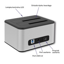 Qoltec 5316 2x HDD / SSD docking station , 2.5 " / 3.5" SATA , USB 3.0 , Clonning Qoltec 5316 2x HDD / SSD docking station , 2.5 " / 3.5" SATA , USB 3.0 , Clonning