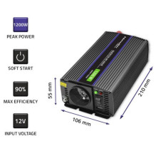 Qoltec Monolith power adapter / inverter Auto / Indoor 600 W Black Qoltec Monolith power adapter / inverter Auto / Indoor 600 W Black
