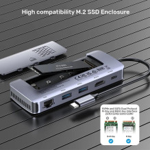 UNITEK aktyvus šakotuvas USB-C 10GBPS, M.2, HDMI, PD 100W