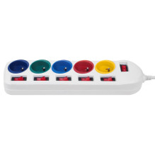 Maclean power strip, 5 socket extension cable, with switches, 250VAC / 10A, 1.5m, MCE204 M / W Maclean power strip, 5 socket extension cable, with switches, 250VAC / 10A, 1.5m, MCE204 M / W