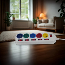 Maclean power strip, 5 socket extension cable, with switches, 250VAC / 10A, 1.5m, MCE204 M / W Maclean power strip, 5 socket extension cable, with switches, 250VAC / 10A, 1.5m, MCE204 M / W