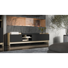 Cama RTV PORTO 3D spintelė 190x38x50 ąžuolinė / juoda Cama RTV PORTO 3D spintelė 190x38x50 ąžuolinė / juoda
