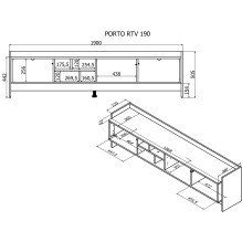 Cama RTV PORTO 3D spintelė 190x38x50 ąžuolinė / juoda Cama RTV PORTO 3D spintelė 190x38x50 ąžuolinė / juoda