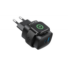 Havit UC132 EU - GaN 22 W dual-port charger with wireless charging option, black Havit UC132 EU - GaN 22 W dual-port charger with wireless charging option, black