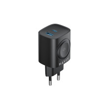 Havit UC132 EU - GaN 22 W dual-port charger with wireless charging option, black Havit UC132 EU - GaN 22 W dual-port charger with wireless charging option, black