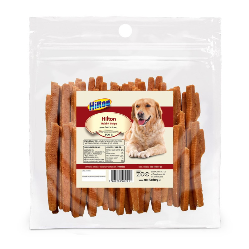 HILTON triušio juostelės - šunų skanėstas - 500 g