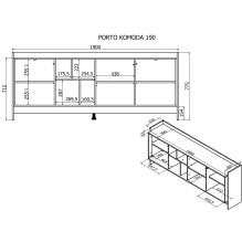 Cama PORTO 3D komoda 190x38x77 ąžuolo / juodos spalvos Cama PORTO 3D komoda 190x38x77 ąžuolo / juodos spalvos