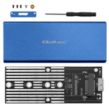 Qoltec 51832 Enclosure, M.2 SSD drive, SATA, NGFF, USB 3.0, Super speed 5Gb / s, 2TB, Blue