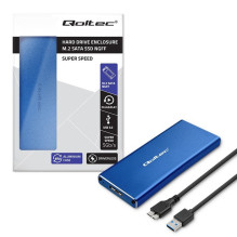 „Qoltec 51832“ korpusas, M.2 SSD diskas, SATA, NGFF, USB 3.0, itin greitas 5 Gb/s, 2 TB, mėlynas