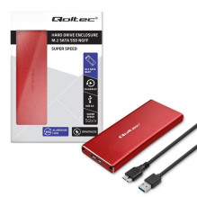 Qoltec 51831 Enclosure, M.2 SSD drive, SATA, NGFF, USB 3.0, Super speed 5Gb / s, 2TB, Red