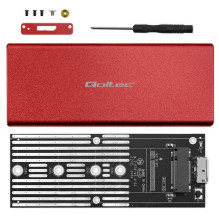 „Qoltec 51831“ korpusas, M.2 SSD diskas, SATA, NGFF, USB 3.0, itin greitas 5 Gb/s, 2 TB, raudonas