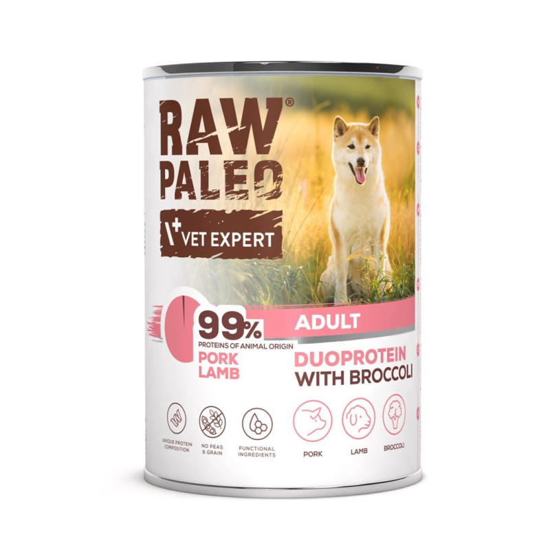 VETEXPERT Raw Paleo Duoprotein kiaulienos ir ėrienos suaugusių šunų šlapias ėdalas - 400 g