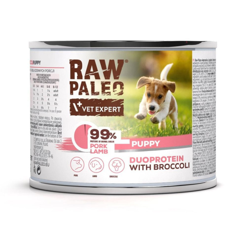 VETEXPERT Raw Paleo Duoprotein kiaulienos ir ėrienos šuniukams - šlapias šunų ėdalas - 200 g