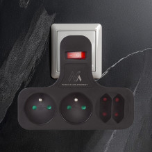 Maclean Current Socket, Quadruple with Switch, Stabilizing Foot, Type E, 2x2.5A, 2x16A, MCE224 E / B