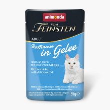 ANIMONDA Vom Feinsten Adult Raffinesse želė su vištiena su menke - šlapias kačių maistas - 85 g
