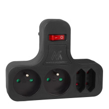 „Maclean“ srovės lizdas, keturgubas su jungikliu, stabilizavimo koja, E tipo, 2x2,5A, 2x16A, MCE224 E / B