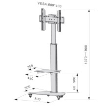 „Techly“ grindų stovas su lentyna ir vežimėliu, LCD / LED / plazminis televizorius, 37–70 colių, sidabrinis