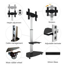 „Techly“ grindų stovas su lentyna ir vežimėliu, LCD / LED / plazminis televizorius, 37–70 colių, sidabrinis