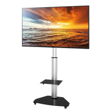 „Techly“ grindų stovas su lentyna ir vežimėliu, LCD / LED / plazminis televizorius, 37–70 colių, sidabrinis