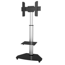 „Techly“ grindų stovas su lentyna ir vežimėliu, LCD / LED / plazminis televizorius, 37–70 colių, sidabrinis