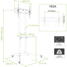 „Techly“ grindų vežimėlis su lentynų laikikliu LCD / LED / plazminis 30–65' ICA-TR6
