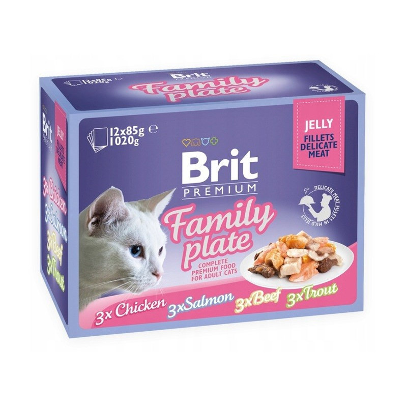 BRIT Premium Family Plate filė želė mišinyje - šlapias katėms skirtas ėdalas - 12 x 85 g
