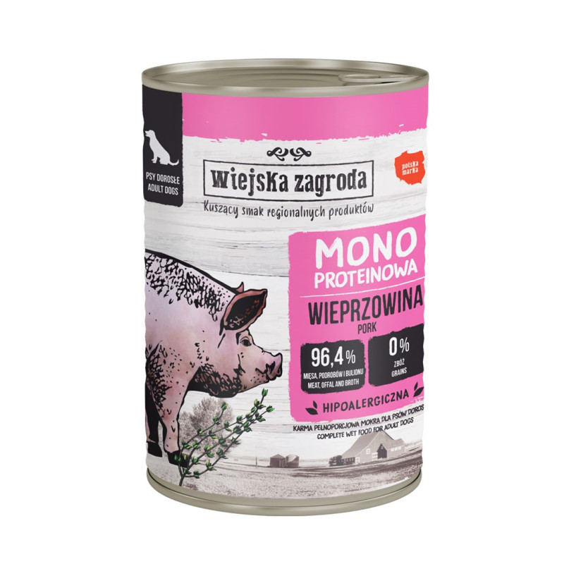 WIEJSKA ZAGRODA Mono-protein Pork - wet dog food - 400g