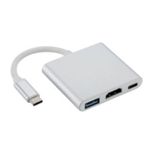 „Fusion Accessories“ USB-C kelių prievadų adapteris (USB 3.0 / HDMI / USB C tipo), sidabrinis „Fusion Accessories“ USB-C kelių prievadų adapteris (USB 3.0 / HDMI / USB C tipo), sidabrinis