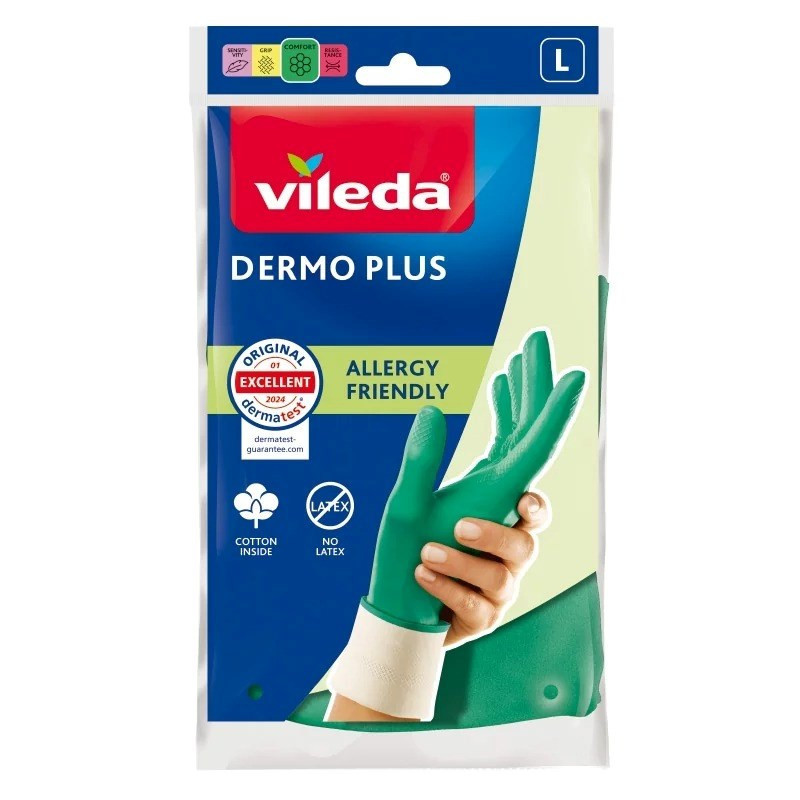 Vileda Dermo Plus 'L' Gloves Green Cotton, Nitrile