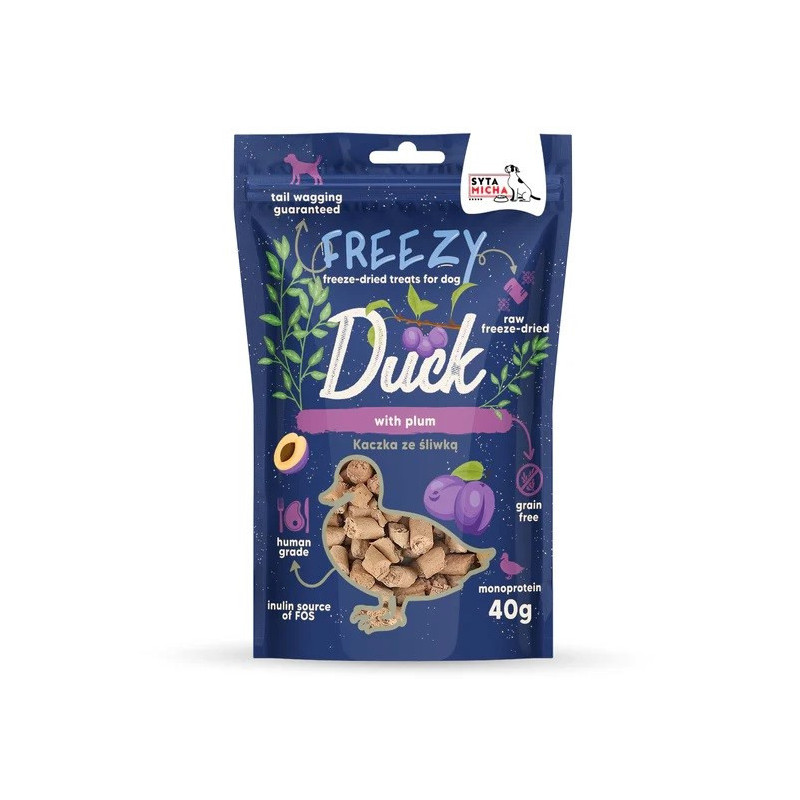 SYTA MICHA Šunų skanėstas „Freezy Duck“ su slyvomis, 40 g