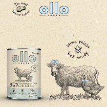 OLLO šuniukų umami jautienos ir žaliųjų skrandžių su ančių kepenėlėmis - šlapias šunų ėdalas - 850 g