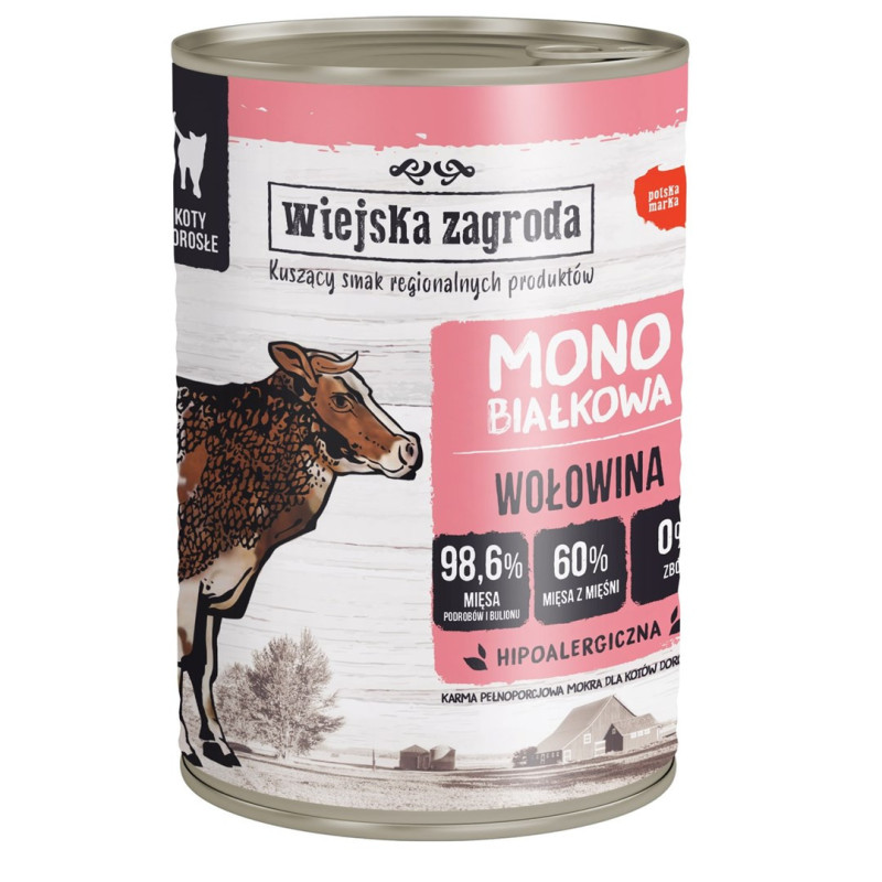 WIEJSKA ZAGRODA Monoprotein jautiena - šlapias kačių maistas - 400g