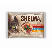 SHELMA – šlapias kačių ėdalas su lašiša, menke, jautiena ir vištiena – 4 x 85 g SHELMA – šlapias kačių ėdalas su lašiša, menke, jautiena ir vištiena – 4 x 85 g