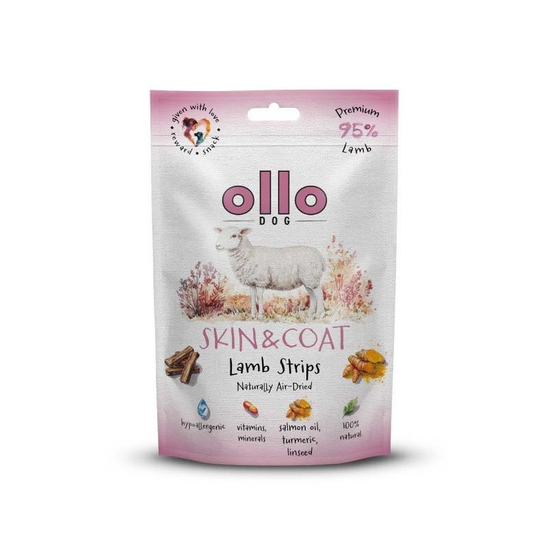 OLLO Air-Dried Skin &amp; Coat Lamb strips - dog treat - 80g