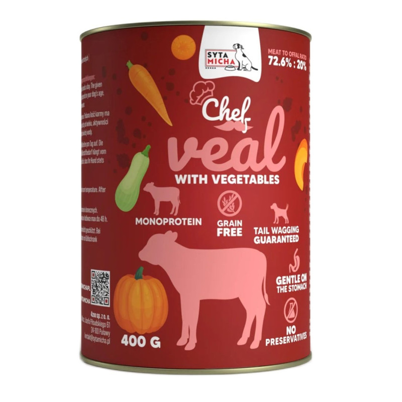SYTA MICHA Chef veršienos ir daržovių ėdalas šunims – 400 g