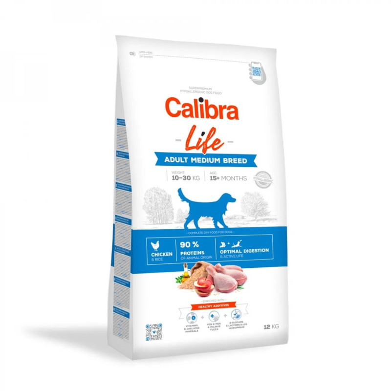 CALIBRA Life suaugusių vidutinių veislių šunų sausas ėdalas su vištiena, 12 kg