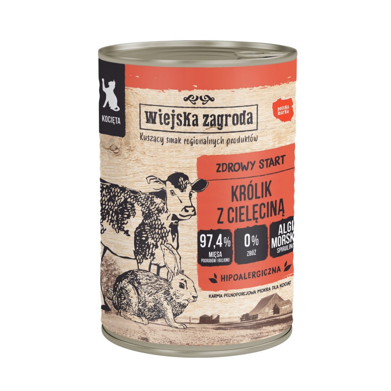 WIEJSKA ZAGRODA Triušis su veršiena kačiukams - šlapias kačių maistas - 400g