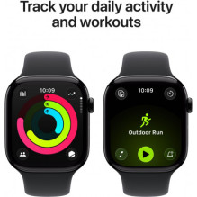 „Apple Watch Series 11“ 46 mm juodos spalvos / juodas sportinis dirželis – M / L