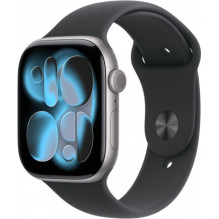 „Apple Watch Series 11“ 46 mm kosminės pilkos / juodos spalvos sportinis dirželis – M / L