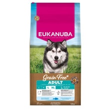 EUKANUBA sausas šunų ėdalas be grūdų dideliems suaugusiems šunims su vandenyno žuvimis, 12 kg
