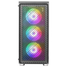 „Mars Gaming MC-F Black“, ATX žaidimų pusiau bokšto formos, grūdinto stiklo langas, metalinis tinklelio priekis, 4 x 120