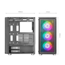 „Mars Gaming MC-F Black“, ATX žaidimų pusiau bokšto formos, grūdinto stiklo langas, metalinis tinklelio priekis, 4 x 120